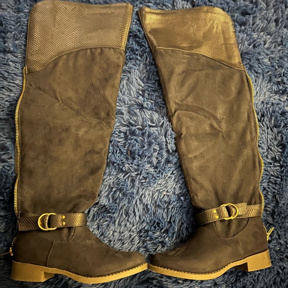 Navy Over-the-Knee Flat boots - Picture 1 of 4